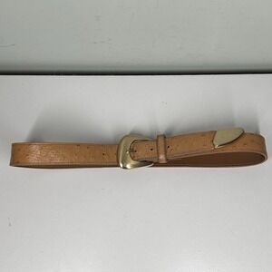 Vtg Accessory Lady Ostrich Skin Leather Belt Women's Sz M Yellow Gold Buckle